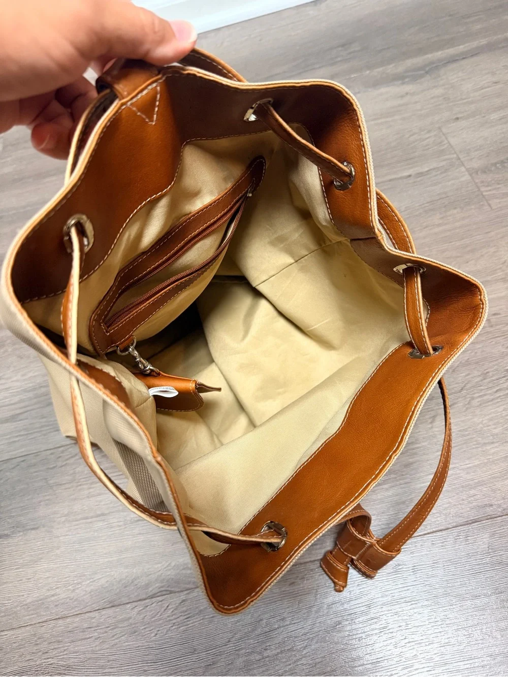 Vintage 08 Collection Leather Canvas Drawstring Field Backpack Duffel Bag